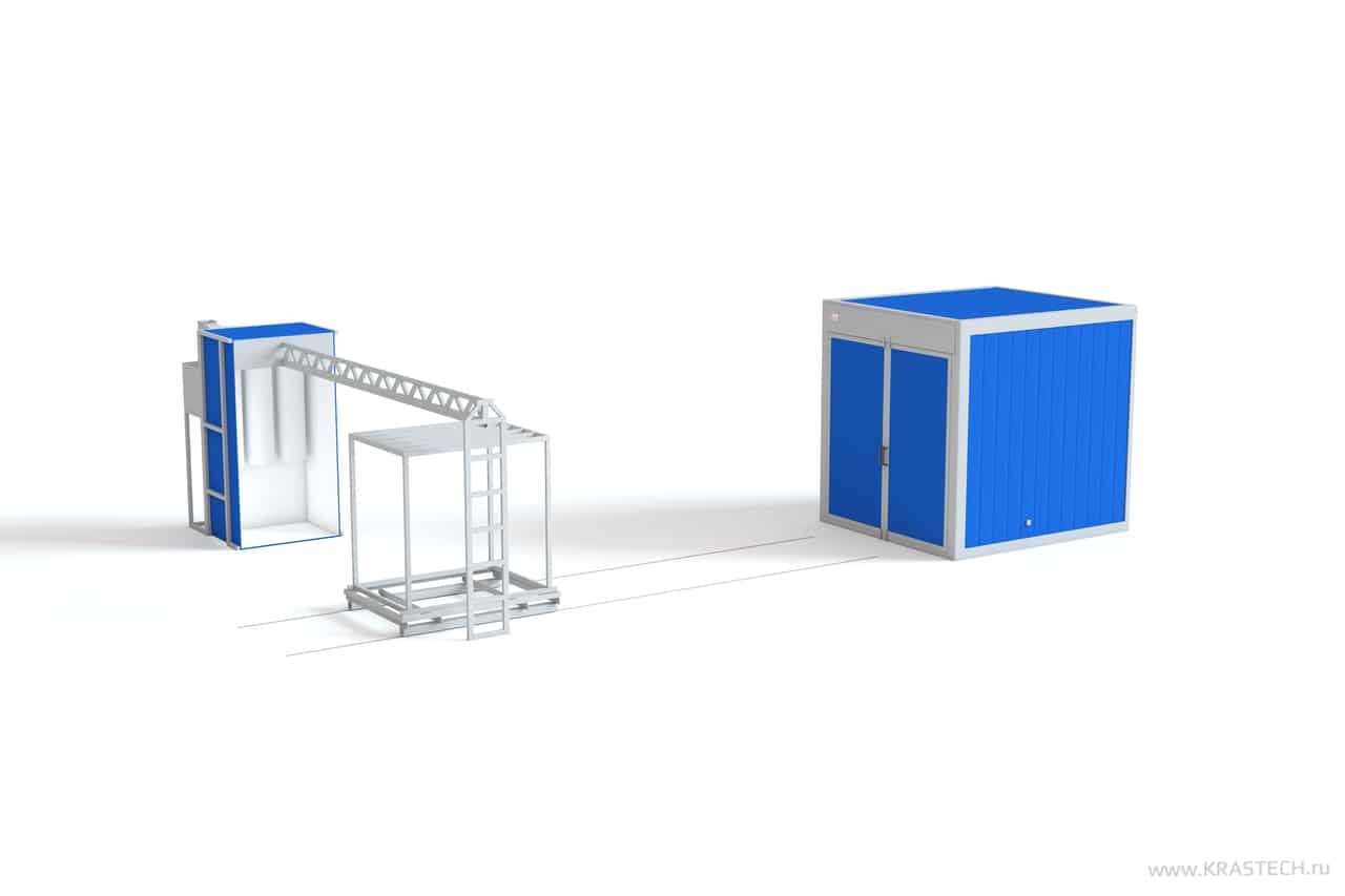 Линия порошковой покраски с открытой камерой напыления — 3D-схема КРАСТЕХ